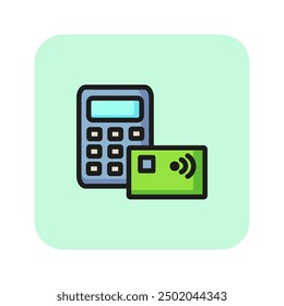 NFC card line icon. Wireless, contactless, payment terminal. Transaction. concept. Vector illustration can be used for topics like shopping, purchasing, banking