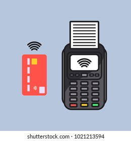NFC card payments.NFC card POS terminal.Vector Illustration.