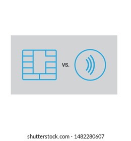 NFC card sign, logo, common card vs. NFC technology, eps