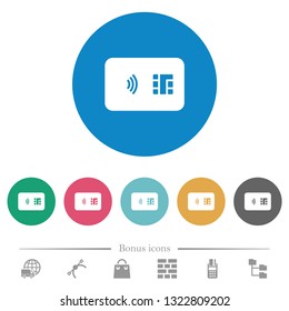 NFC chip card flat white icons on round color backgrounds. 6 bonus icons included.