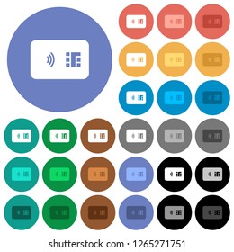 NFC chip card multi colored flat icons on round backgrounds. Included white, light and dark icon variations for hover and active status effects, and bonus shades.