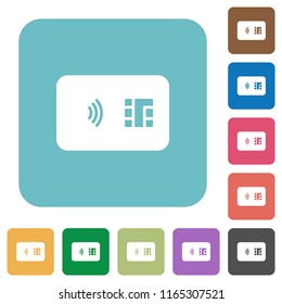 NFC chip card white flat icons on color rounded square backgrounds