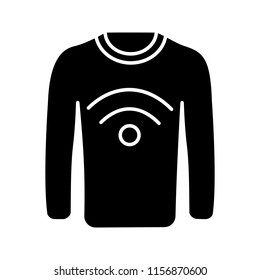 NFC clothes glyph icon. Near field communication sweater. Silhouette symbol. RFID tag. Contactless technology. NFC jumper. Negative space. Vector isolated illustration