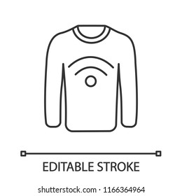NFC clothes linear icon. Near field communication sweater. Thin line illustration. RFID tag. Contactless technology. NFC jumper. Contour symbol. Vector isolated outline drawing. Editable stroke