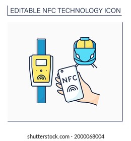 NFC color icon. Public transport payment system. Buying train tickets. Near Field Communication. Contactless payment concept. Isolated vector illustration