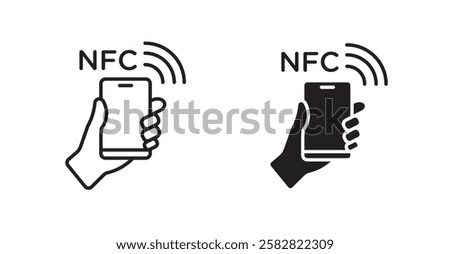 NFC communication filled and outlined icons vectors on white background