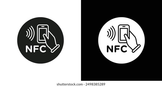 NFC communication icon flat line symbol set.