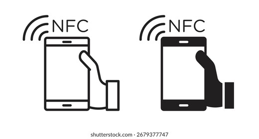NFC-Kommunikationssymbol, flach und Strich-Style-Pack auf weißem Hintergrund. Vektorgrafiken