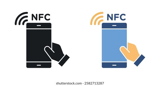 NFC communication icons set vectors black and colored style