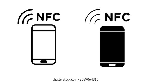 NFC communication icons thin line illustrations designs