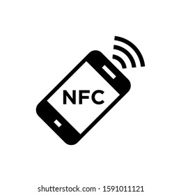 NFC communication, payment with smartphone icon in black flat design on white background