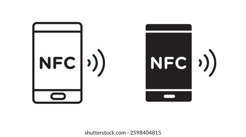 NFC communication vector icon set in black color.