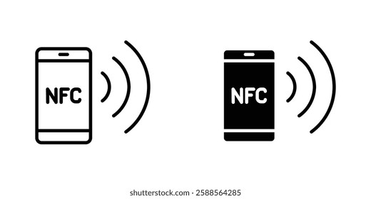 NFC communication vectors icons set in filled and strokes on white background