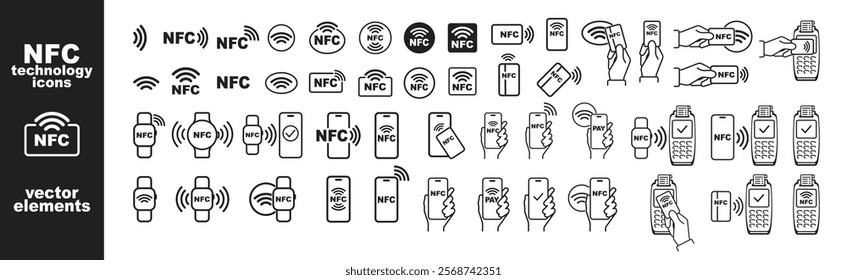 NFC concept icon isolated. Wireless payment, contactless, card, pay, nfc technology, collection.