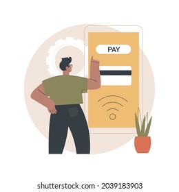 NFC connection abstract concept vector illustration. Bank connection, NFC communication, contactless card payment method, banking technology, financial transaction, paying app abstract metaphor.