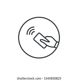 NFC and contactless pay pass. Hand tap pay. Vector logo.