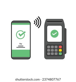 Registro de caja de la tecnología de transferencia de pagos sin contacto NFC y diseño de vector de smartphones