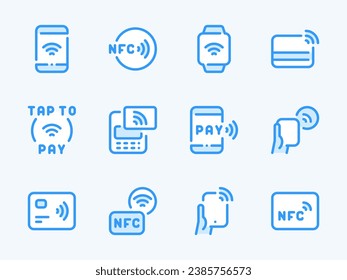 NFC and Contactless Payment vector line icons. Credit Card and Cashless Purchase outline icon set. Wireless Payment, Tap to Pay, Pos Terminal, Send Money and more.