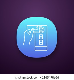 NFC credit card reader app icon. NFC public transport payment. UI/UX user interface. Web or mobile application. RFID door elevator access control card. Vector isolated illustration