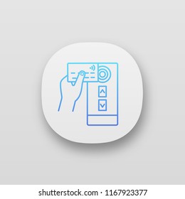 NFC credit card reader app icon. NFC public transport payment. UI/UX user interface. Web or mobile application. RFID door elevator access control card. Vector isolated illustration