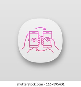 NFC data transfer app icon. Content sharing with smartphones. NFC files transfer. Near field communication. UI/UX user interface. Web or mobile application. Vector isolated illustration