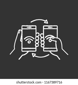 NFC data transfer chalk icon. Content sharing with smartphones. NFC files transfer. Near field communication. Isolated vector chalkboard illustration