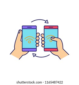 NFC data transfer color icon. Content sharing with smartphones. NFC files transfer. Near field communication. Isolated vector illustration