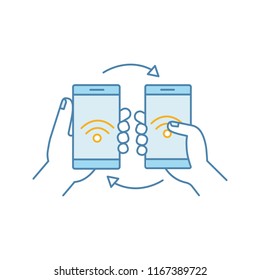 NFC data transfer color icon. Content sharing with smartphones. NFC files transfer. Near field communication. Isolated vector illustration