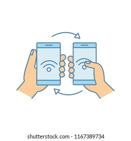 NFC data transfer color icon. Content sharing with smartphones. NFC files transfer. Near field communication. Isolated vector illustration