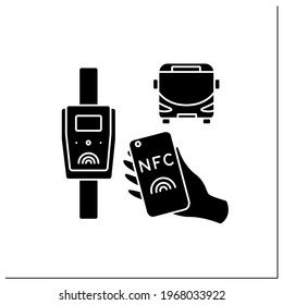 NFC glyph icon. Public transport payment system. Near Field Communication. Contactless payment concept. Filled flat sign. Isolated silhouette vector illustration