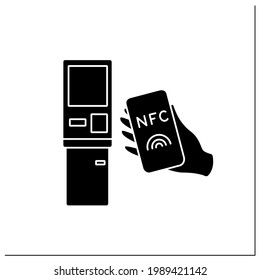 NFC glyph icon. Safety credit card payment. Paying bills. Bank terminal. Near Field Communication. Contactless payment concept.Filled flat sign. Isolated silhouette vector illustration