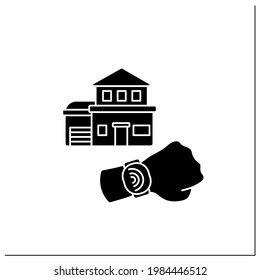 NFC glyph icon. Safety payment system on smart watch. Paying bills, utilities, home maintenance. Bank terminal.Contactless payment concept.Filled flat sign. Isolated silhouette vector illustration
