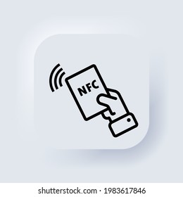 Icono de NFC. Icono de pago sin contacto. Pago móvil. Tarjeta de crédito. Botón web de interfaz de usuario blanco UX de interfaz de usuario neumórfica. Neumorfismo. Vector.