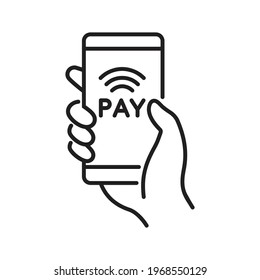 NFC icon, hand holding smartphone with payment icon, pay business concept, Vector illustration.