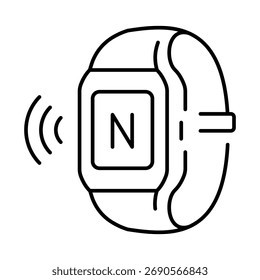 NFC icon representation featuring a smartwatch with a signal indicator for wireless communication