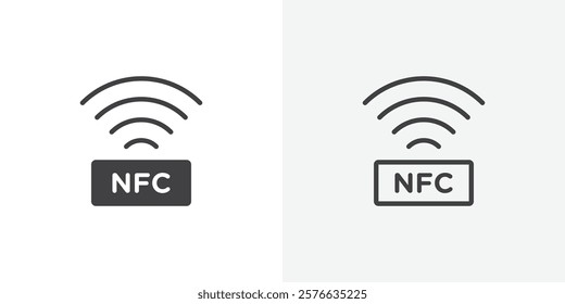 Nfc icon set in black flat solid and outlined style.