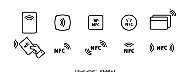 NFC icon set. Contactless payment icon. Wireless pay. Credit card. Vector EPS 10. Isolated on white background svg