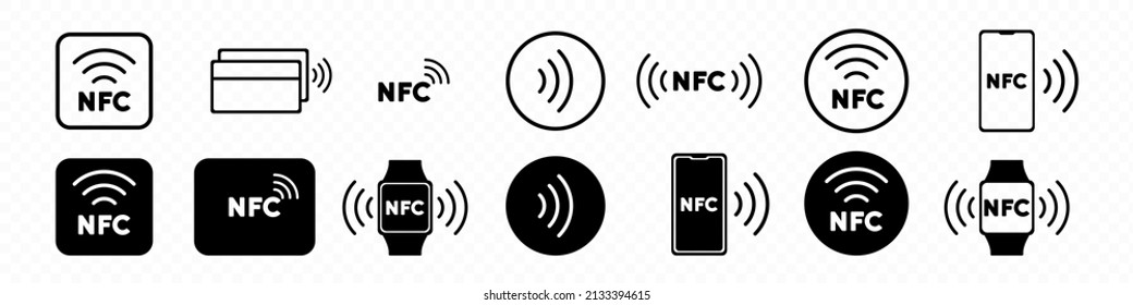 Nfc icon set. Contactless payment. Online transaction. Nfc symbol for your web site design, logo, app, UI. Vector line icon for Business and Advertising. svg