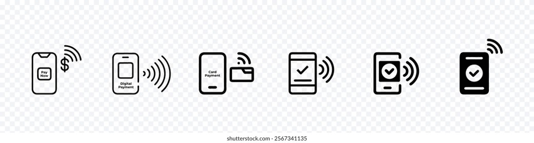 NFC icon set. Contactless wireless pay sign, Contactless payment icon, online payment, digital payment icons, NFC technology contact less credit card