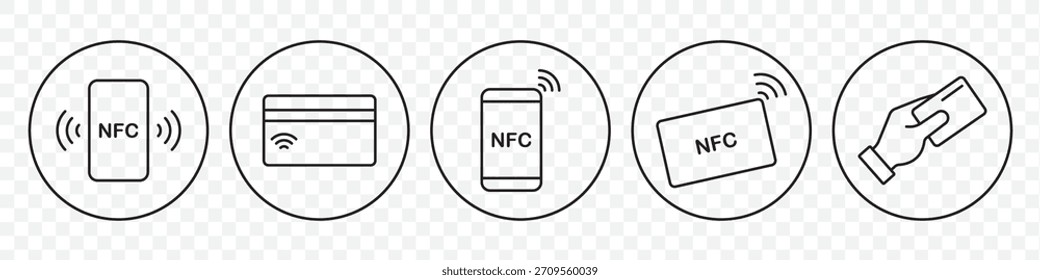 Nfc icon set. Contactless wireless pay sign logo. NFC payments icon for apps. Contactless NFC payment sign. NFC payment with smartphone icons. Vector illustration.