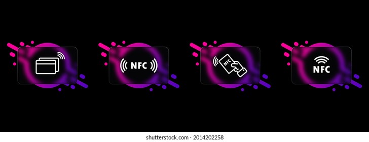 NFC icon set. Glassmorphism style. Contactless payment icon. Wireless pay. Credit card. Vector EPS 10.