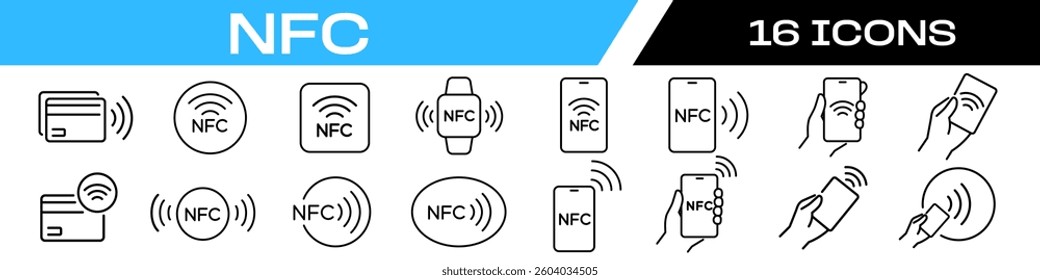 NFC icon set. NFC payment set. 