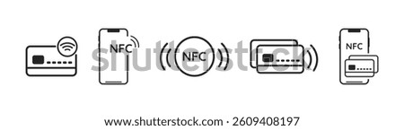 NFC icon set. NFC payment with mobile phone, vector illustration