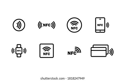 Nfc icon set. Wireless payment. Contactless cashless society icon. Vector on isolated white background. EPS 10