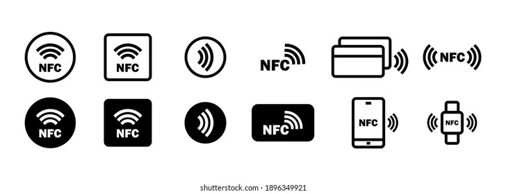 Nfc icon set. Wireless payment. Contactless cashless society icon. Vector on isolated white background. EPS 10 svg