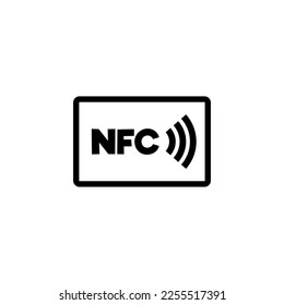 NFC icon or signboard of wireless payment system graphic vector illustration isolated on white background. Cashless payment with NFC technology sign or logo.