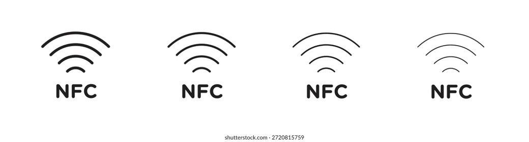 Los iconos de NFC delinean el diseño de Vector negro. Línea con trazo editable.