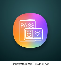 NFC identification system app icon. Near field communication. NFC ID card. Contactless technology. RFID tag. UI/UX user interface. Web or mobile application. Vector isolated illustration