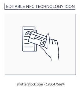 NFC line icon. Credit card for payment.Banking terminal. Near Field Communication. Contactless payment concept. Isolated vector illustration. Editable stroke
