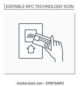 NFC line icon. Credit card for payment. Near Field Communication. Contactless payment concept. Isolated vector illustration. Editable stroke